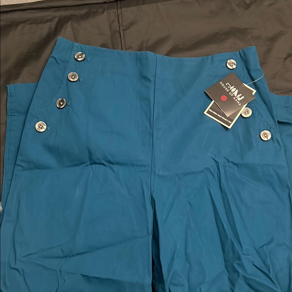 Target x House of Aama Blue High-Waisted Pants with Button Detail Size M